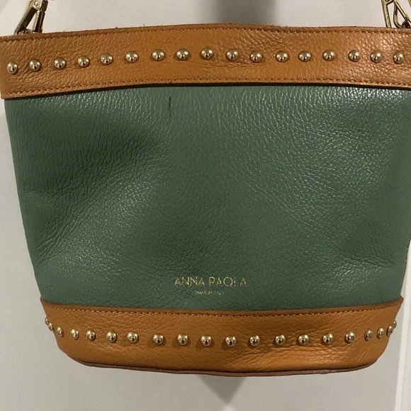 Anna Paola Leather bucket bag Green and light brown - Picture 2 of 16